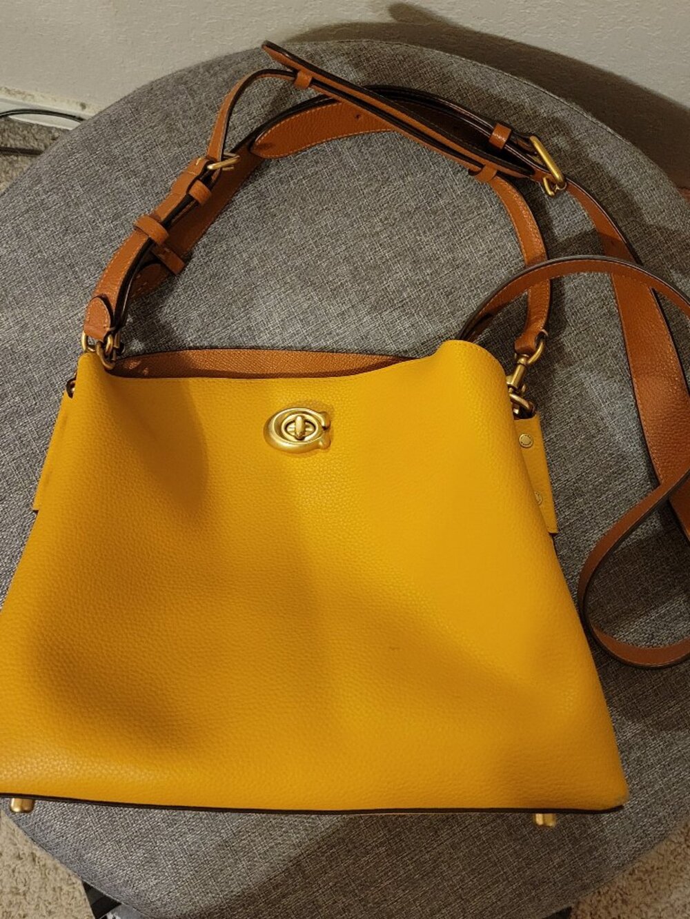 Coach Colorblock Pebble Leather Willow Shoulder Bag Yellow Multi - VGUC